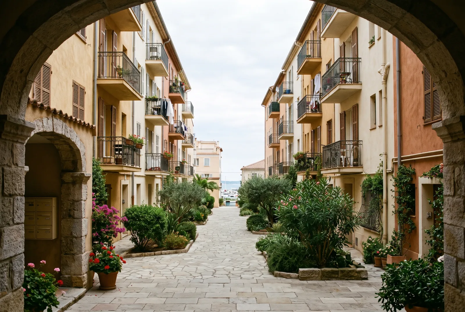 Cour intérieure d'un immeuble à Fréjus